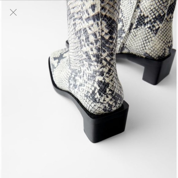 Zara snakeskin heeled square toe ankle boots - Picture 3 of 8